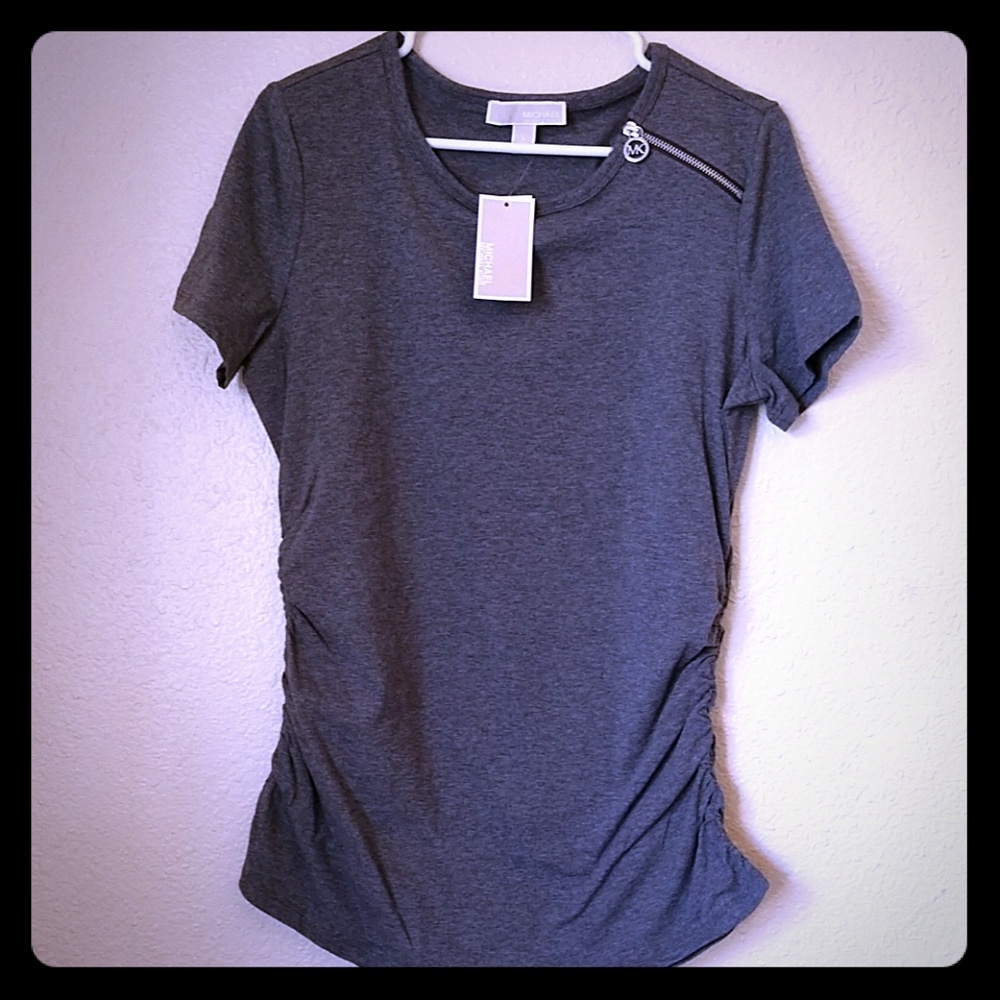 Michael Kors Asymmetrical Shoulder Zip Tee